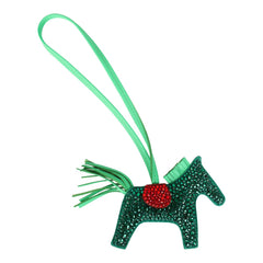 Custom Green Swarovski Crystal Hermes Bedazzled Pegase Rodeo Bag Charm PM Vert Comics Milo Lambskin