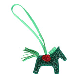 Custom Green Swarovski Crystal Hermes Bedazzled Pegase Rodeo Bag Charm PM Vert Comics Milo Lambskin