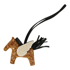 Hermes Multi Bedazzled Pegase Rodeo Bag Charm PM Sesame, Black, Nata Milo Lambskin