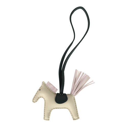 Hermes Rodeo Bag Charm PM Craie, Mauve Pale & Vert Cypres Milo Lambskin