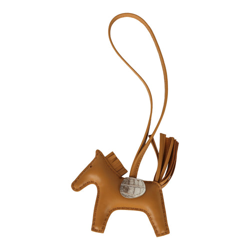 Hermes Rodeo Bag Charm PM Sesame Touch Milo Lambskin and Himalaya Matte Niloticus Crocodile