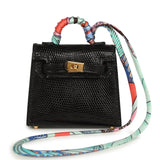 Hermes Mini Kelly Twilly Bag Charm Black Shiny Niloticus Lizard Gold Hardware