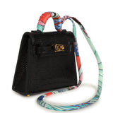 Hermes Mini Kelly Twilly Bag Charm Black Shiny Niloticus Lizard Gold Hardware