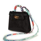 Hermes Mini Kelly Twilly Bag Charm Black Shiny Niloticus Lizard Gold Hardware