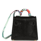 Hermes Mini Kelly Twilly Bag Charm Black Shiny Niloticus Lizard Gold Hardware