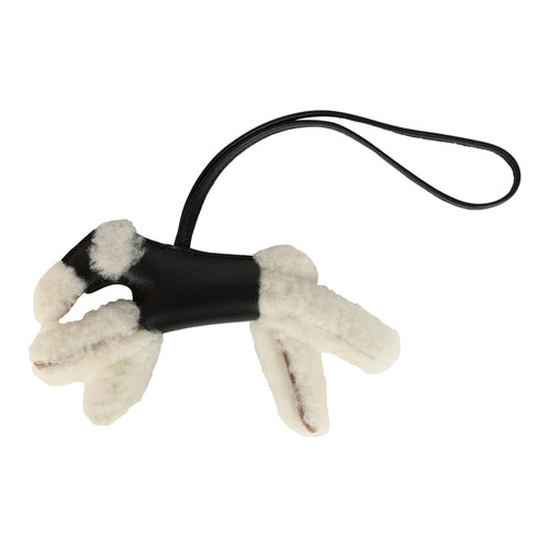 Hermes Budy Charm Black Milo Lambskin and Ecru Merino Sheepskin