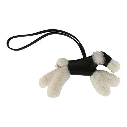 Hermes Budy Charm Black Milo Lambskin and Ecru Merino Sheepskin