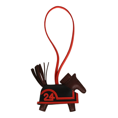 Hermes Rodeo Robeo 24 Charm PM Terre, Black and Rouge Radieux Milo Lambskin