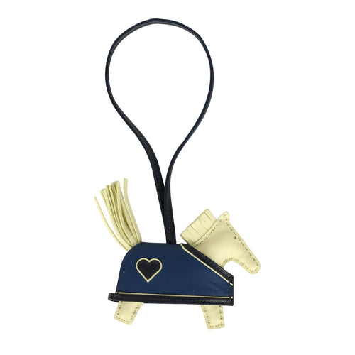 Hermes Rodeo Robeo Coeur Charm PM Jaune Milton, Bleu Nuit and Bleu Tie Milo Lambskin