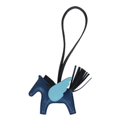 Hermes Pegase Rodeo Bag Charm PM Bleu Tie, Celeste and Bleu Nuit Milo Lambskin