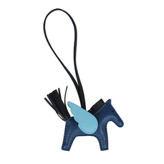 Hermes Pegase Rodeo Bag Charm PM Bleu Tie, Celeste and Bleu Nuit Milo Lambskin