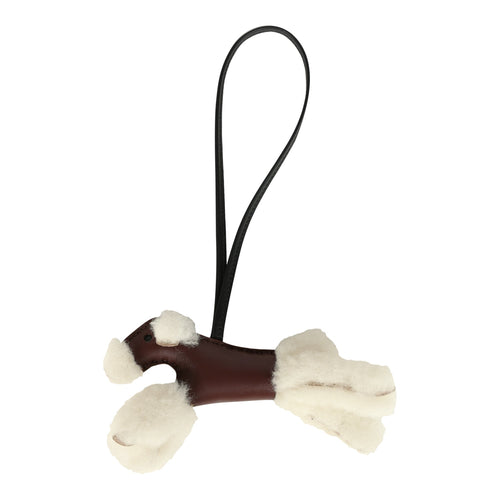 Hermes Budy Charm Terre and Black Milo Lambskin and Ecru Merino Wool