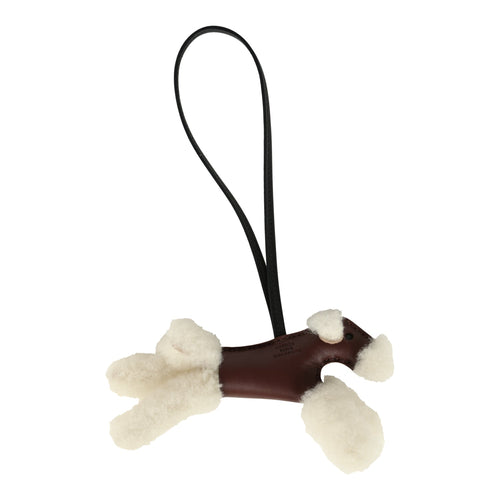 Hermes Budy Charm Terre and Black Milo Lambskin and Ecru Merino Wool