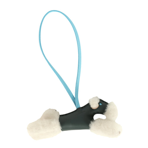 Hermes Budy Charm Vert Mangrove and Celeste Milo Lambskin and Ecru Merino Wool