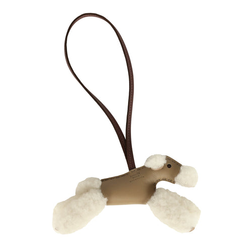 Hermes Budy Charm Terre and Beige Marfa Milo Lambskin and Ecru Merino Wool