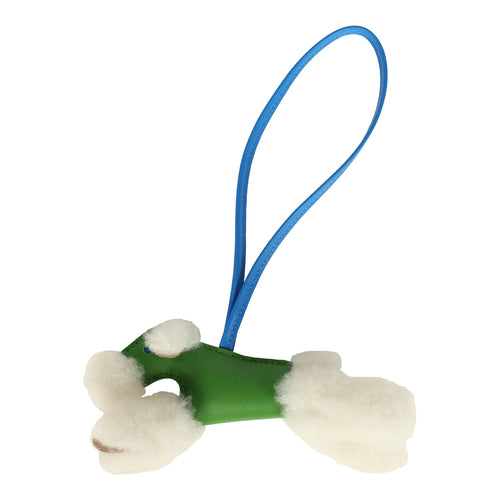 Hermes Budy Charm Vert Yucca and Bleu Hydra Milo Lambskin and Ecru Merino Wool