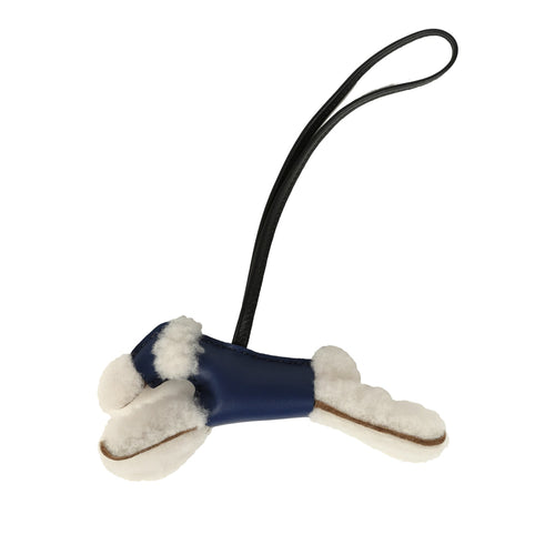 Hermes Budy Bag Charm Bleu France and Bleu Saphir Milo Lambskin and Merino Wool