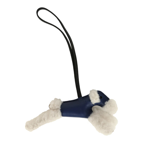 Hermes Budy Bag Charm Bleu France and Bleu Saphir Milo Lambskin and Merino Wool