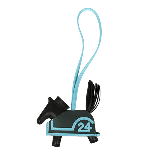 Hermes Rodeo Robeo 24 Charm PM Black, Vert Mangrove and Celeste Milo Lambskin