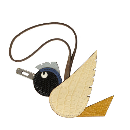Hermes Birdy Charm Vanille, Jaune Ambre, Gris Fonce, Bleu Saphir, Bleu Glacier, Etoupe Matte Alligator, Lizard Niloticus, Chevre Mysore, Epsom and Milo Lambskin Palladium Hardware