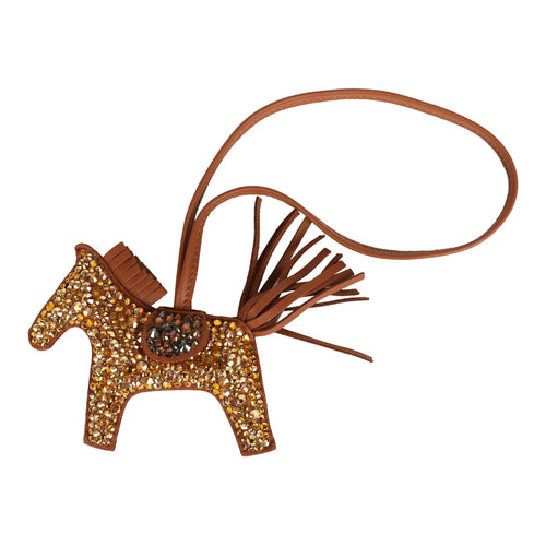 Custom Gold Swarovski Crystal Hermes Bedazzled Rodeo Bag Charm PM Gold Milo Lambskin