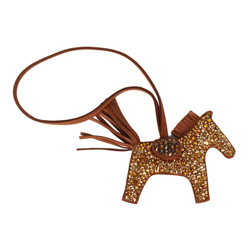 Custom Gold Swarovski Crystal Hermes Bedazzled Rodeo Bag Charm PM Gold Milo Lambskin