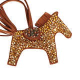 Custom Gold Swarovski Crystal Hermes Bedazzled Rodeo Bag Charm PM Gold Milo Lambskin - Thumbnail View 3