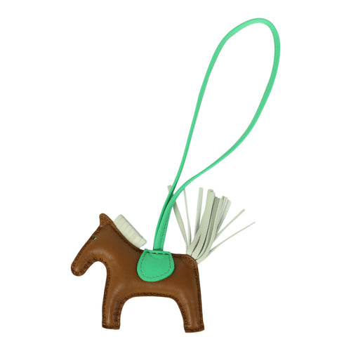 Hermes Rodeo Bag Charm PM Kraft, Vert Comics, Vert Fizz Milo Lambskin