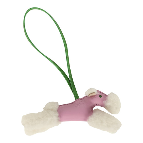 Hermes Budy Bag Charm Mauve Sylvestre, Vert Yucca and Ecru Milo Lambskin and Merino Wool