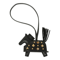 Hermes Rodeo Rock Bag Charm PM Black Milo Lambskin Gold Hardware