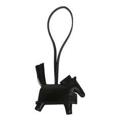 Hermes Rodeo Rock Bag Charm PM Black Shiny Varaus Niloticus Lizard and Milo Lambskin Palladium Hardware