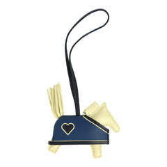 Hermes Rodeo Robeo Coeur Charm PM Jaune Milton, Bleu Nuit and Bleu Tie Milo Lambskin