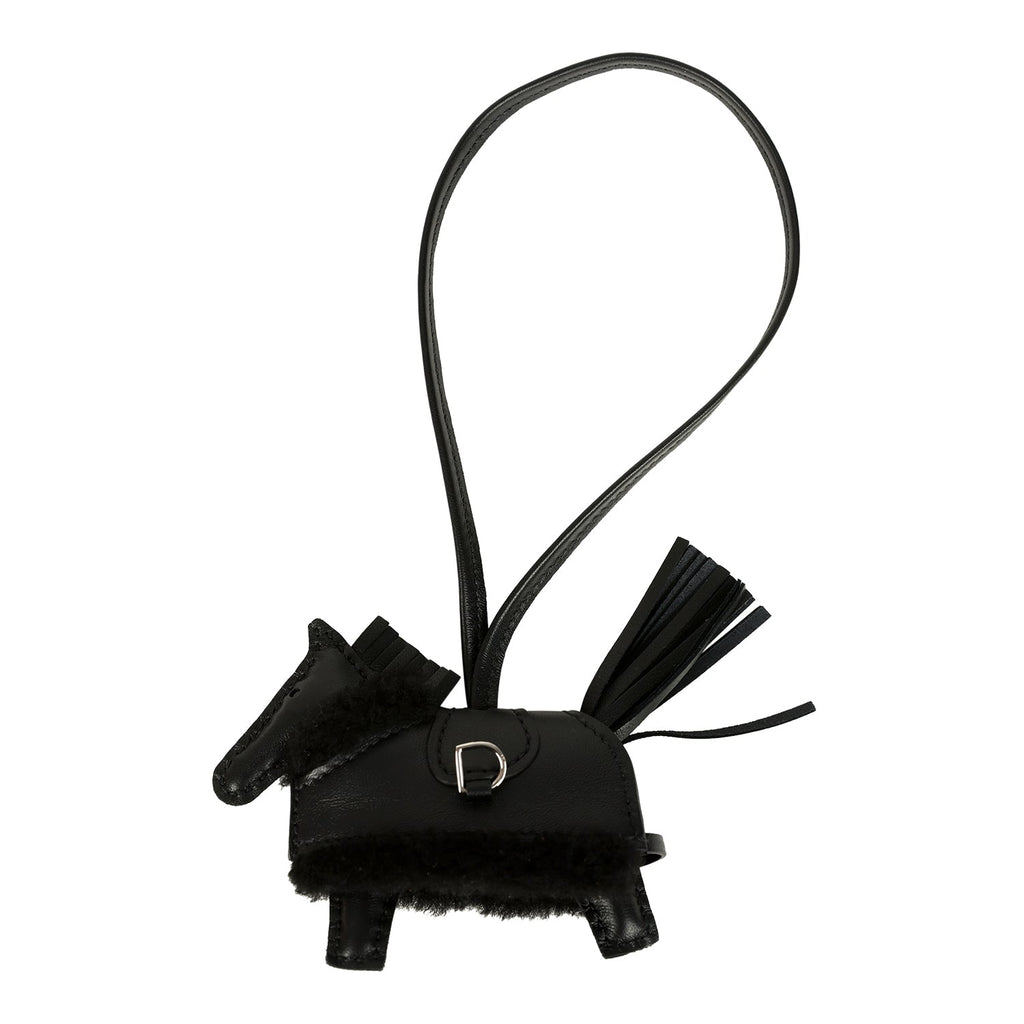 Hermes Rodeo Robeo Plush Charm PM Black Milo Lambskin and Wool Palladi