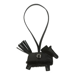 Hermes Rodeo Robeo Plush Charm PM Black Milo Lambskin and Wool Palladium Hardware