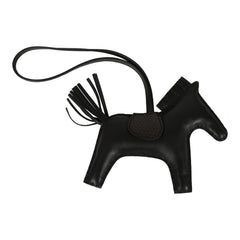 Hermes Rodeo Bag Charm MM So Black Milo Lambskin and Varanus Niloticus Lizard Touch