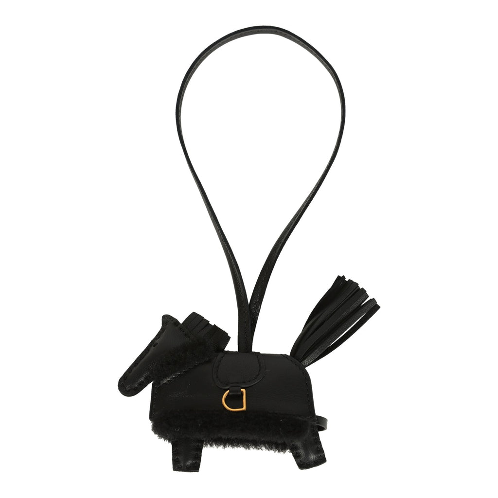 Hermes Rodeo Robeo Hermes Rodeo Robeo Plush Charm PM Black Milo Lambskin and Wool Gold Ha