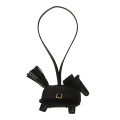 Hermes Rodeo Robeo Plush Charm PM Black Milo Lambskin and Wool Gold Hardware