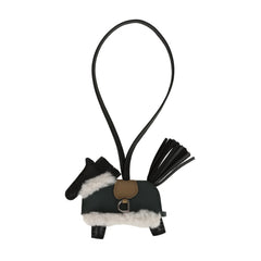 Hermes Rodeo Robeo Plush Charm PM Black, Beige Marfa, Vert Mangrove Milo Lambskin and Ecru Merino Wool Palladium Hardware
