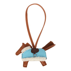 Hermes Rodeo Robeo Plush Charm PM Gold, Celeste, Terre Milo Lambskin and Ecru Merino Wool Palladium Hardware