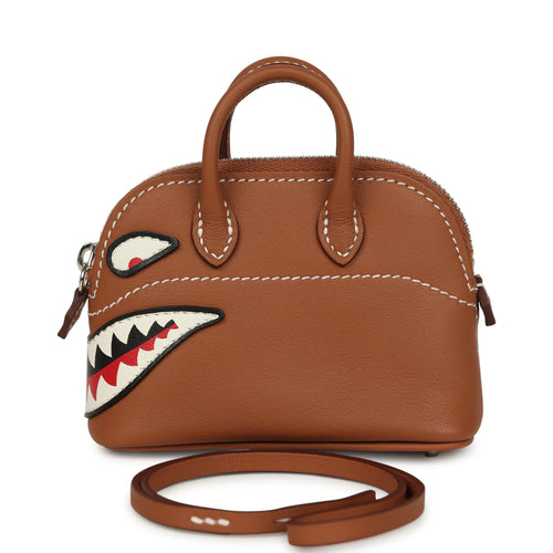 Hermes Mini Bolide Shark Bag Charm Gold and White Swift Palladium Hardware