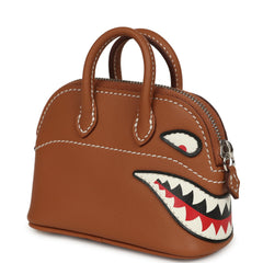 Hermes Mini Bolide Shark Bag Charm Gold and White Swift Palladium Hardware