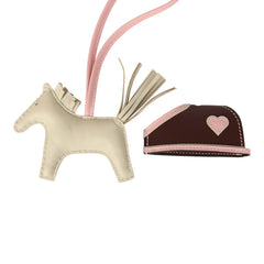 Hermes Rodeo Robeo Coeur Charm PM Craie, Rose Sakura & Terre Milo Lambskin