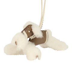 Hermes Budy Rock Charm Ecru, Etoupe, Craie and Gris Etain Milo Lambskin and Merino Wool