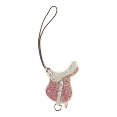 Hermes Pink Bedazzled Paddock Saddle Bag Charm Rose Sakura, White Swift Palladium Hardware
