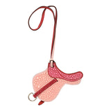 Custom Hermes Pink Bedazzled Paddock Saddle Bag Charm Rose Sakura, Rouge Swift Palladium Hardware - Thumbnail View 1
