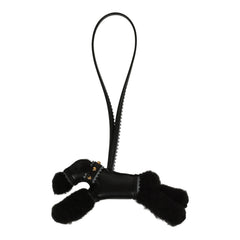 Hermes "Rock" Budy Apic Charm Black, Gris Pantin Milo Lambskin and Merino Wool Gold Hardware