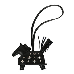 Hermes Rodeo Rock Bag Charm PM Black Milo Lambskin Palladium Hardware