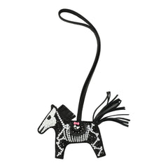 Custom Skeleton Swarovski Crystal Hermes Bedazzled Pegase Rodeo Bag Charm PM So Black Milo Lambskin