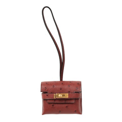 Hermes Kelly Festival Bag Charm Rouge H Ostrich Gold Hardware