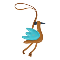 Hermes Petit H Crane Bag Charm Sesame, Turquoise, Bleu Tie Milo Lambskin and Epsom